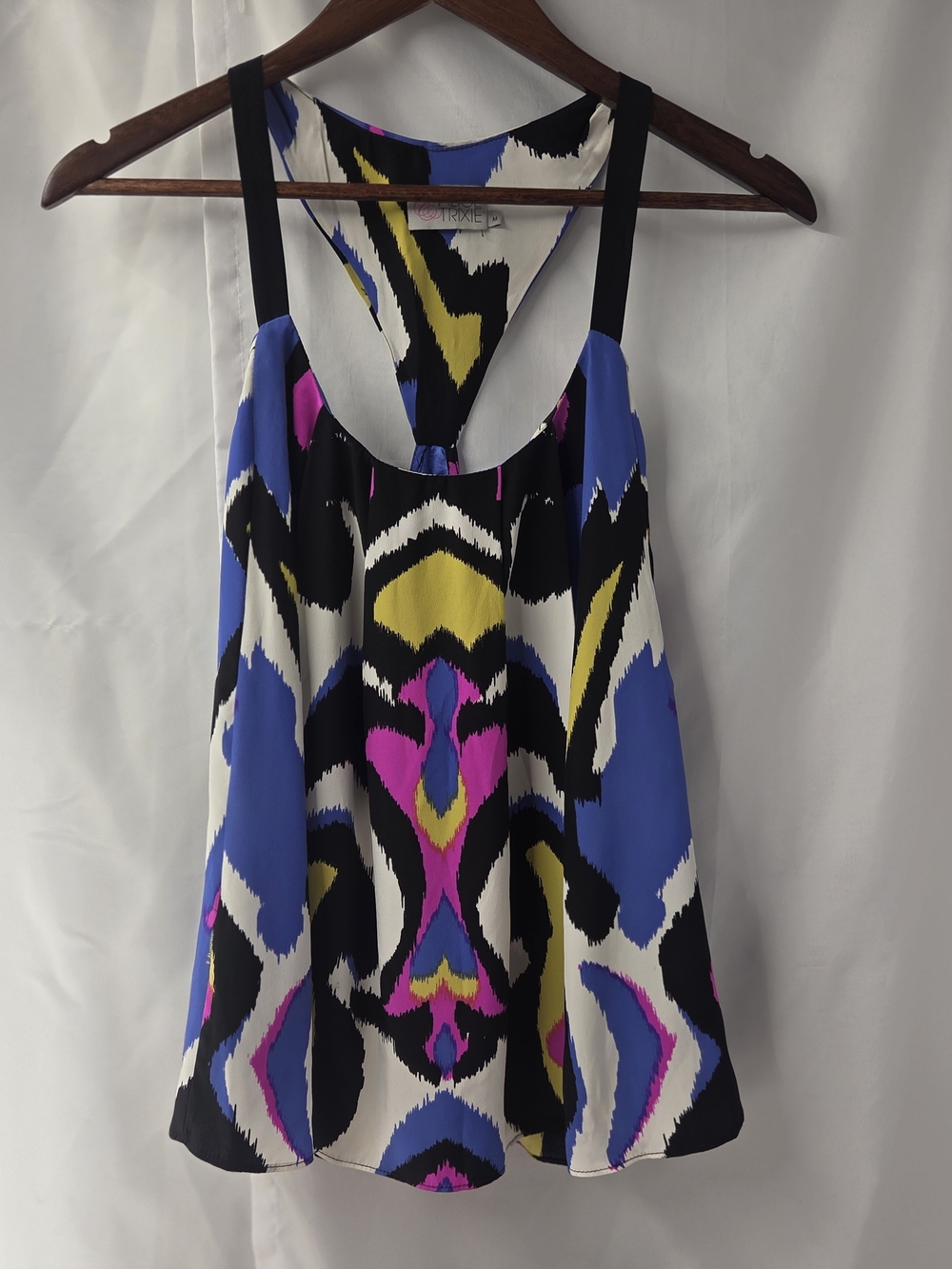 Alice & Trixie Silk Racerback Tank Top Art to Wear Ikat Geometric Blue Pink M
